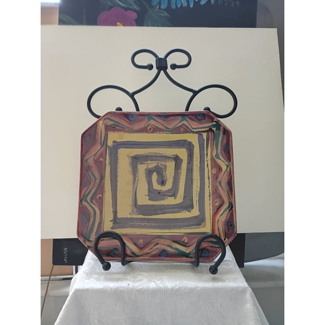 1990s Vintage 1980s Karen Howell Studio Art Pottery Square Ceramic Charger Plate For Sale - Image 5 of 8