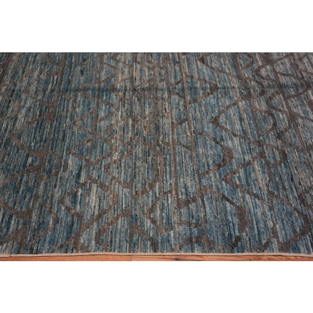 Abstract Blue and Brown Abstract Wavy Modern Rug For Sale - Image 3 of 6