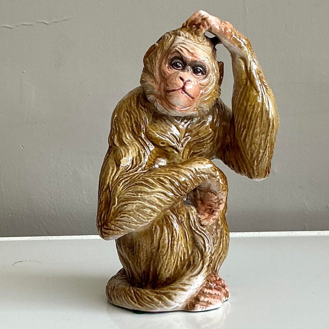 Hollywood Regency Vintage Boho Glazed Ceramic Monkey For Sale - Image 3 of 7