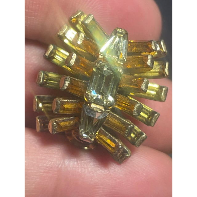 Schreiner of New York: Vintage Starburst Earrings With Amber and Citrine Glass Crystal, Pair For Sale - Image 9 of 10