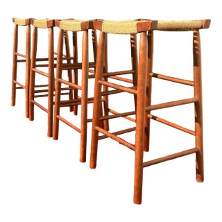 Vintage 1960's Mid-Century Modern Stools/Birch & Seagrass/Made N Japan/Rare For Sale