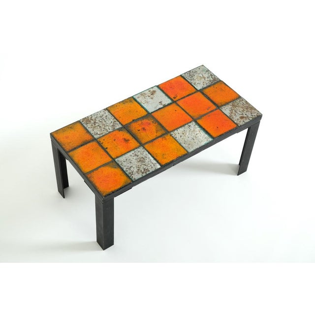 Metal Mid-Century Modern Orange Ceramic Tile Side Table with Iron Frame, 1960s For Sale - Image 7 of 18