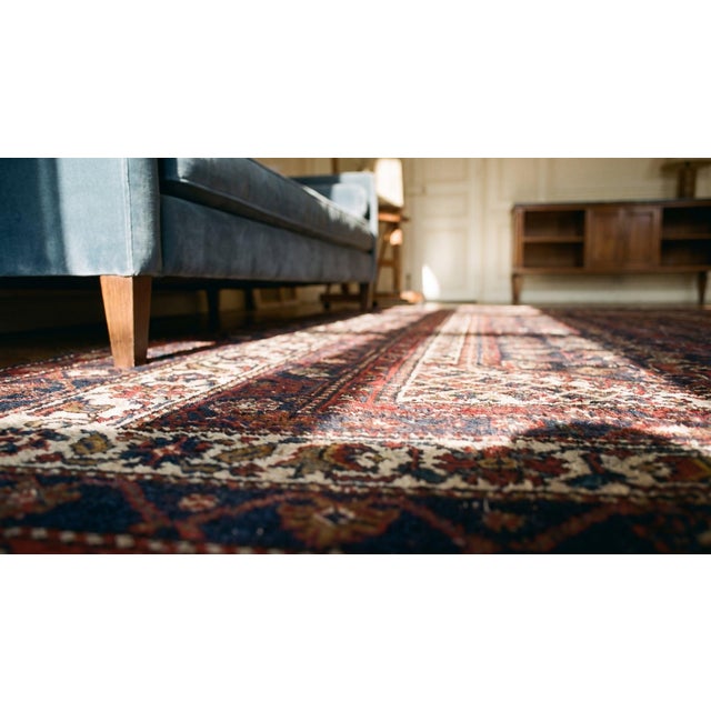 1900s Blue Navy Geometric Tribal Antique W. Persian Kurdish Rug 4'6" X 6'9" Handknotted Wool Carpet For Sale - Image 9 of 9