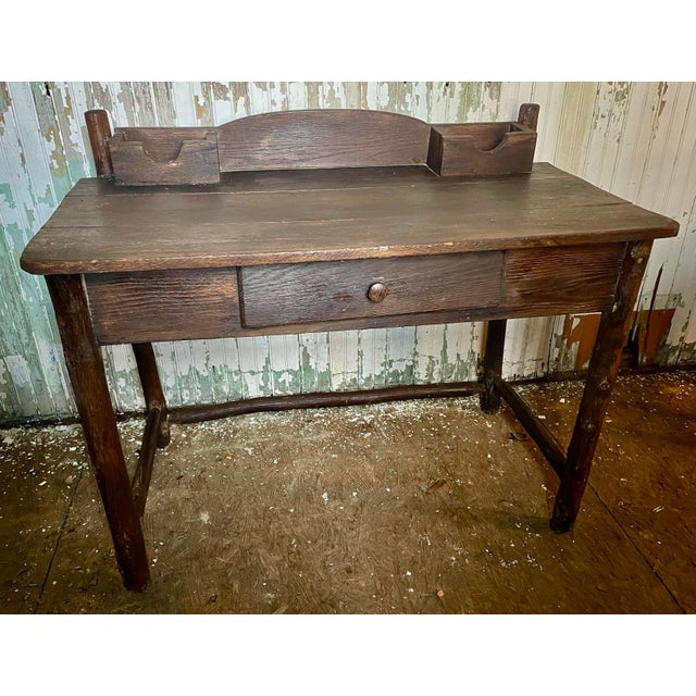 Brown Early 20th Century Adirondack Branch Handmade Writing Desk Letter Holders Cabin Primitive Country For Sale - Image 8 of 11