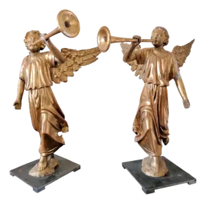 Musician Angels, Late 17th-Early 18th Century, Gilded Wood, Set of 2