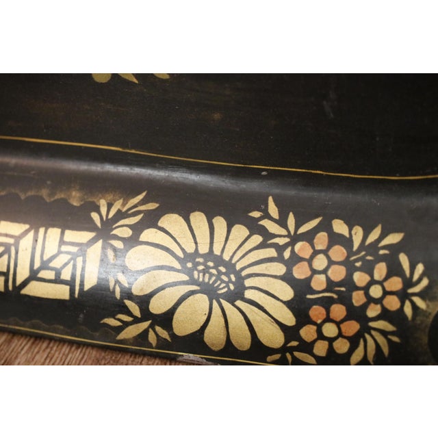 Large Hand Painted Toleware Tray Signed S. Callnin 1969 - "The Thunderstorm" Folk Art For Sale - Image 4 of 16