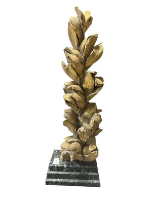 Golden Wooden Statue on Marble Base, 1800s