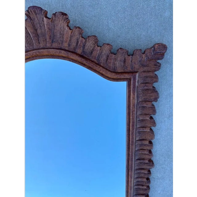 Vintage Large Designer Faux Tortoise Shell Carved Wood Wall Mirror For Sale In San Diego - Image 6 of 12