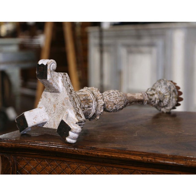 19th Century Italian Polychrome Carved Giltwood and Painted Candlestick For Sale - Image 9 of 10