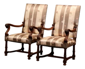 Pair of 19th Century French Louis XIII Walnut Fauteuils With Carved Ram Heads