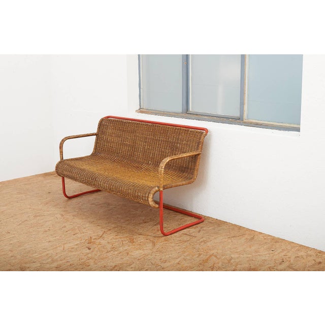 Bench in Red Lacquered Tubular Steel, 1920s For Sale - Image 11 of 13