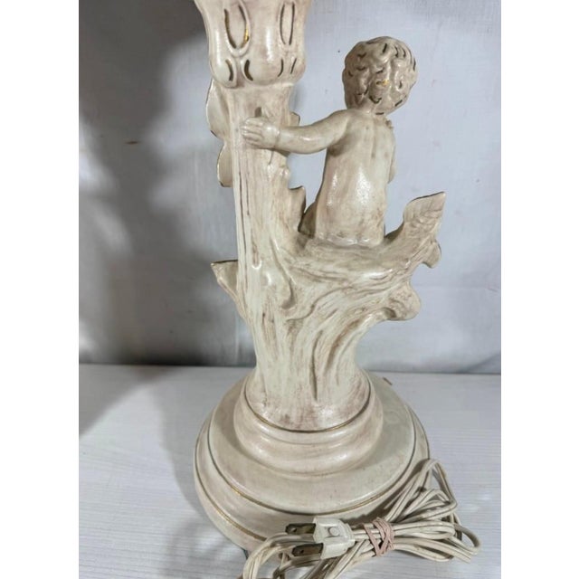 Vintage Mid-Century Modern Hollywood Regency Ceramic Cherub Sunburst Globe Lamps - A Pair For Sale - Image 12 of 16