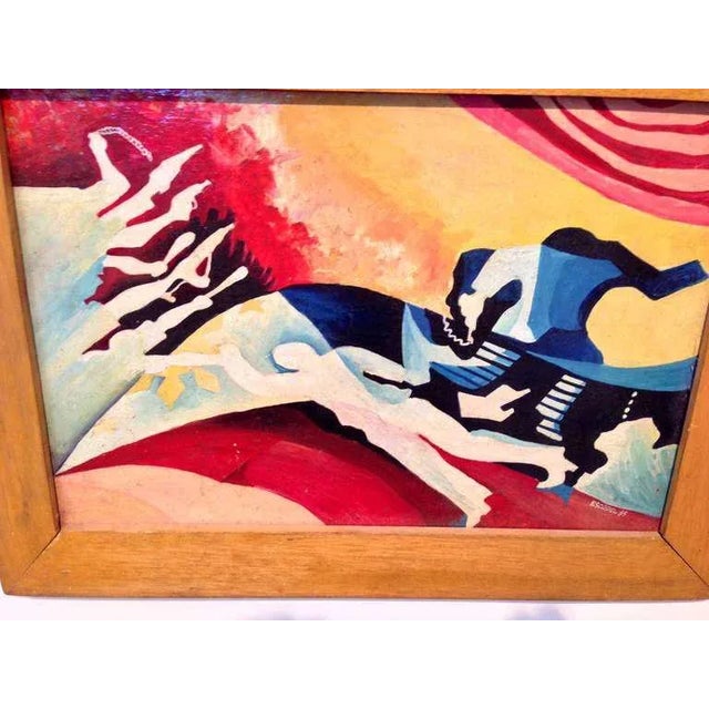 Red Nice Framed Film Noir Painting Signed Escopel, 1983 For Sale - Image 8 of 9