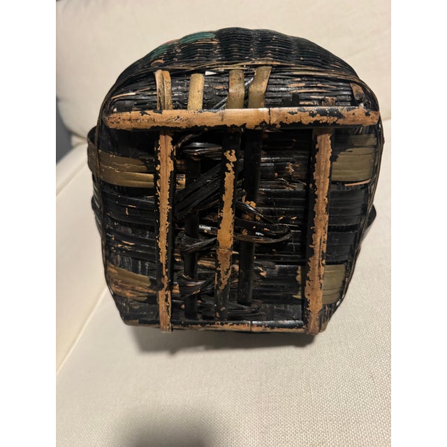 Vintage Chinese Hand-Painted Woven Wicker Basket For Sale - Image 4 of 8