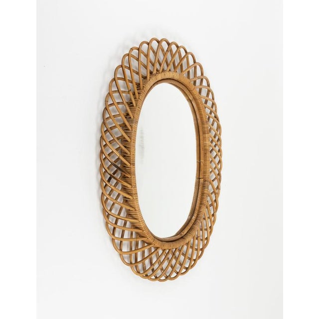 Mid-Century Modern Mid-Century Modern Rattan and Bamboo Oval Wall Mirror by Franco Albini, Italy, 1960s For Sale - Image 3 of 12