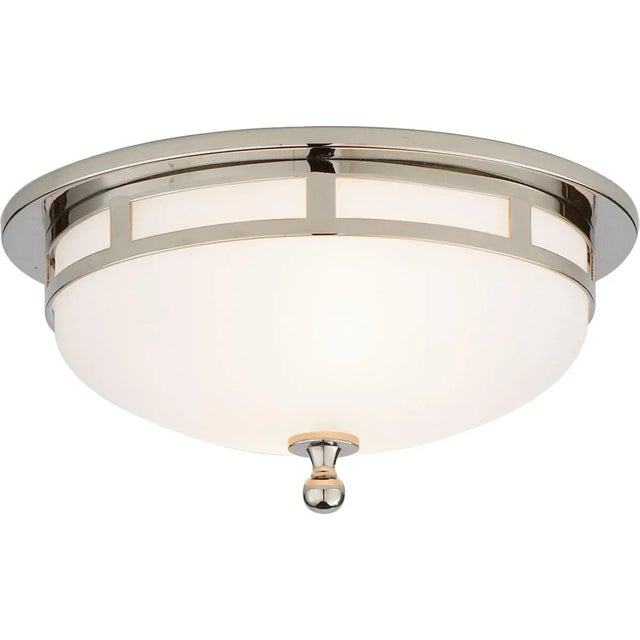 Modern Visual Comfort Signature Openwork Small Flush Mount in Polished Nickel with Frosted Glass For Sale - Image 3 of 4
