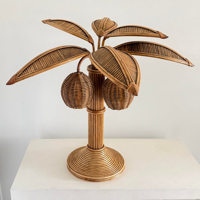 Vintage Mario Lopez Torres style palm tree table lamp with removable, adjustable leaves and an in-line rotary thumbwheel...
