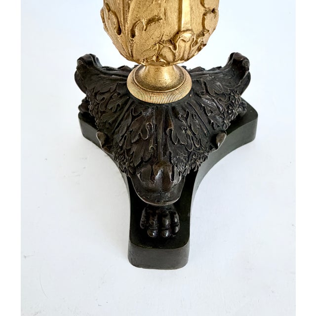 19th C French Charles X Gilt & Patinated Bronze Candlesticks - A Pair For Sale - Image 10 of 14