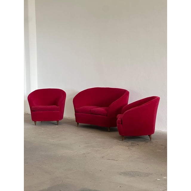 Sofa and Armchairs with Wooden Feet, 1950s, Set of 3 For Sale - Image 10 of 14