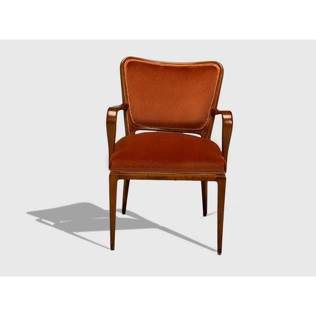 Mid-Century Modern Osvaldo Borsani, Italian Modern, Cherrywood, Velvet, Armchair, Italy, 1950s For Sale - Image 3 of 10
