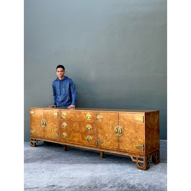 Wood Vintage Boho Mastercraft Burl Wood Ming Credenza For Sale - Image 7 of 12