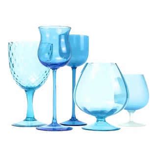 Vintage Ultramarine Glass Stemware Curation - Group of 5 For Sale