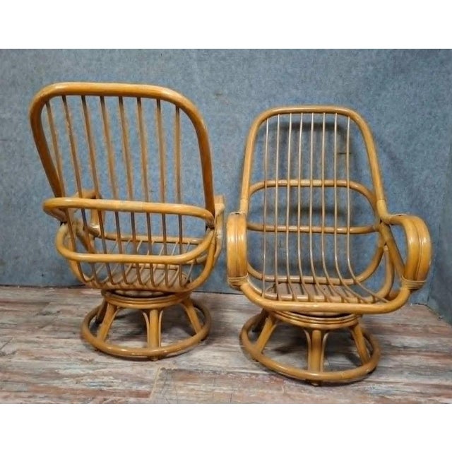 Rattan Swivel Armchairs, 1970s, Set of 2 For Sale - Image 4 of 9