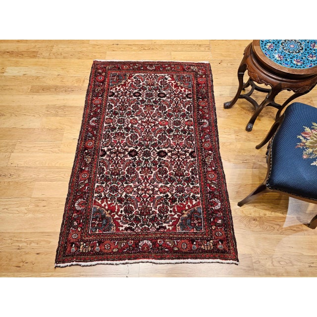 Ivory Vintage Persian Malayer Rug, Handwoven All-Over Herati Pattern, Ivory & Red, 3’ X 5’ For Sale - Image 8 of 12