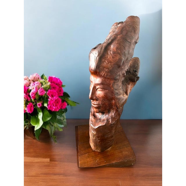 1970s Vintage Hand Carved Burl Wood Abstract Female Figure For Sale - Image 5 of 10