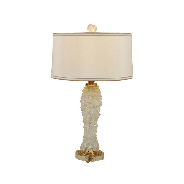 Rock Crystal Inlaid Table Lamp with Amber Finished Brass Accents and Glass Base