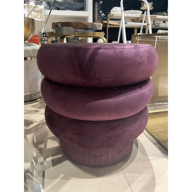 Contemporary Houtique Purple Pompa Pouf For Sale - Image 3 of 4