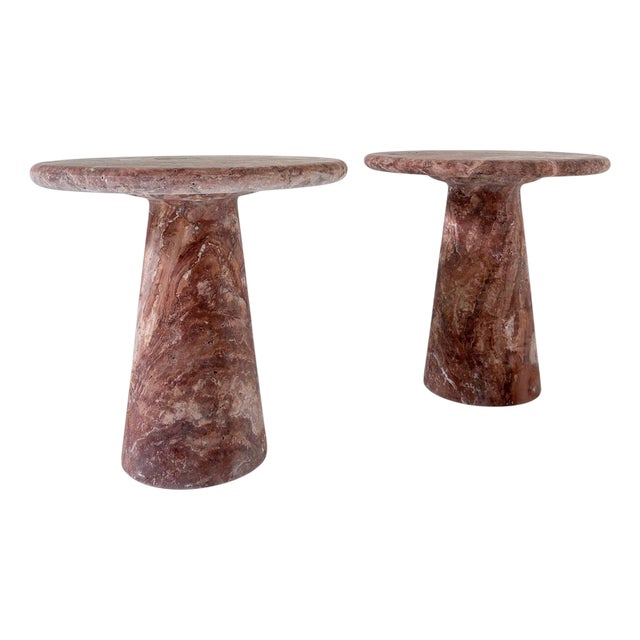 Pink Travertine Side Tables, Set of 2 For Sale
