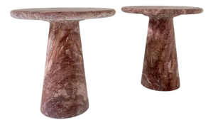 Pink Travertine Side Tables, Set of 2