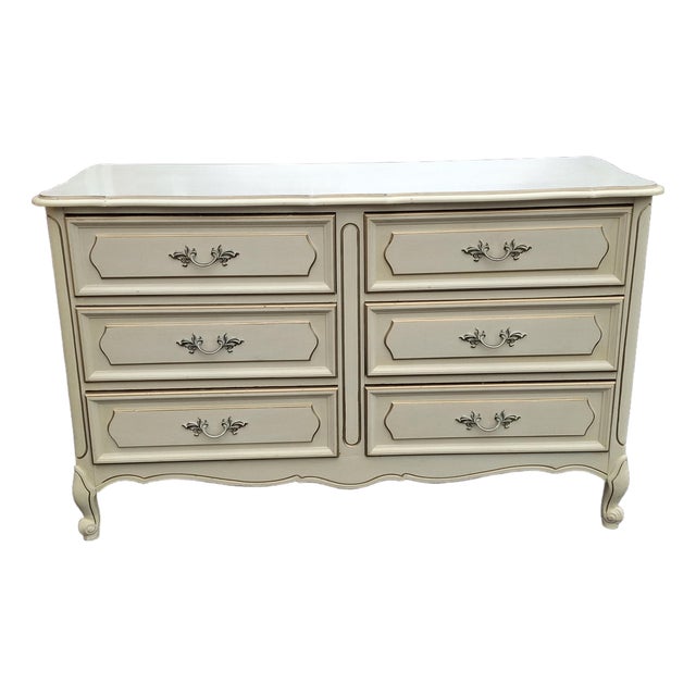 Mid 20th Century French Provincial Style Cream Painted and Partial Gilt Double Dresser For Sale