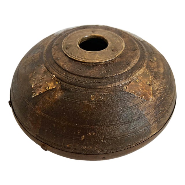 Antique India Wood & Brass Tobacco Container For Sale