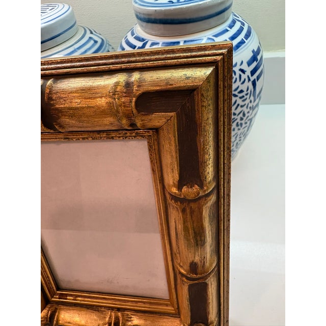 Wood Vintage Faux Gilt Bamboo Picture Frame 5 X7 For Sale - Image 7 of 13