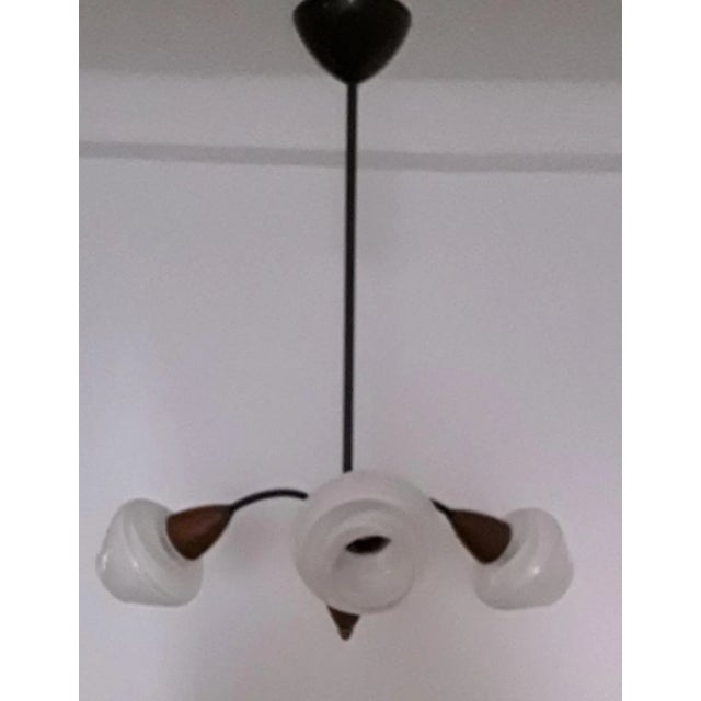 Vintage Pendant Lamp with White Lacquered Glass Shades, 1970s, in Good conditions. Designed 1970 to 1979 European Plug (up...