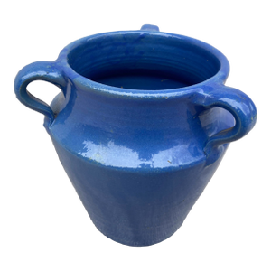 Vintage Blue Three Handle Pottery Jar Vase