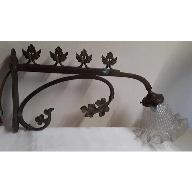 Neo-Gothic German Wall Lamp with Brass Frame & Original Glass Shade, 1890s, in Very Good conditions. Designed 1890 to 1919...