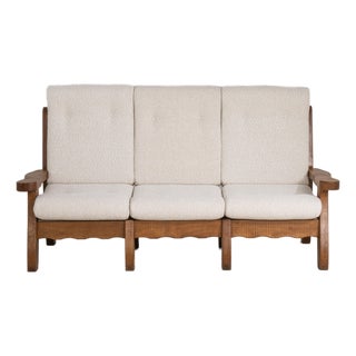 Brutalist Oak Upholstered Sofa, Antique, Belgium, Circa 1970 For Sale