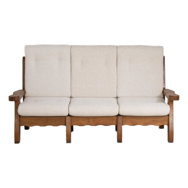 Brutalist Oak Upholstered Sofa, Antique, Belgium, Circa 1970 For Sale