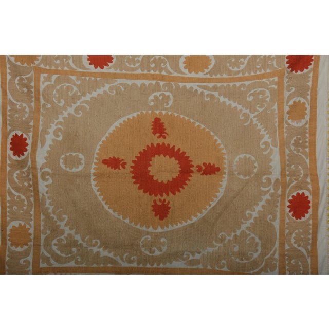 Suzani Bedspread - Neutral Tan Uzbek Table Cloth For Sale - Image 4 of 9