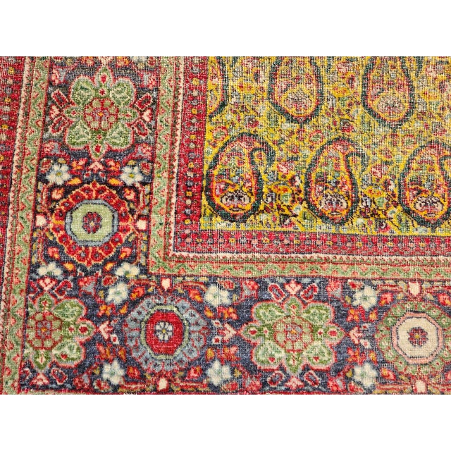 Vintage Persian Tabriz Rug, Hand-Knotted Wool, Allover Paisley Pattern, Chartreuse & Red, 5x6 For Sale - Image 14 of 15