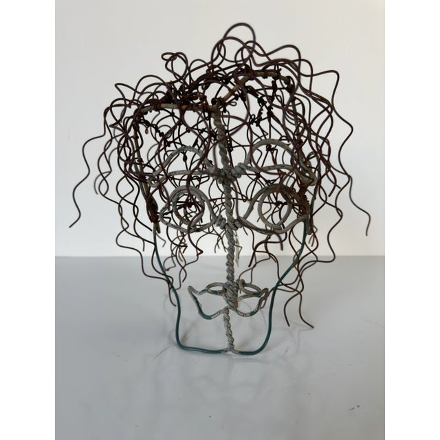 1970s Mid-Century Brutalist Abstract Art Wire Metal Man Head