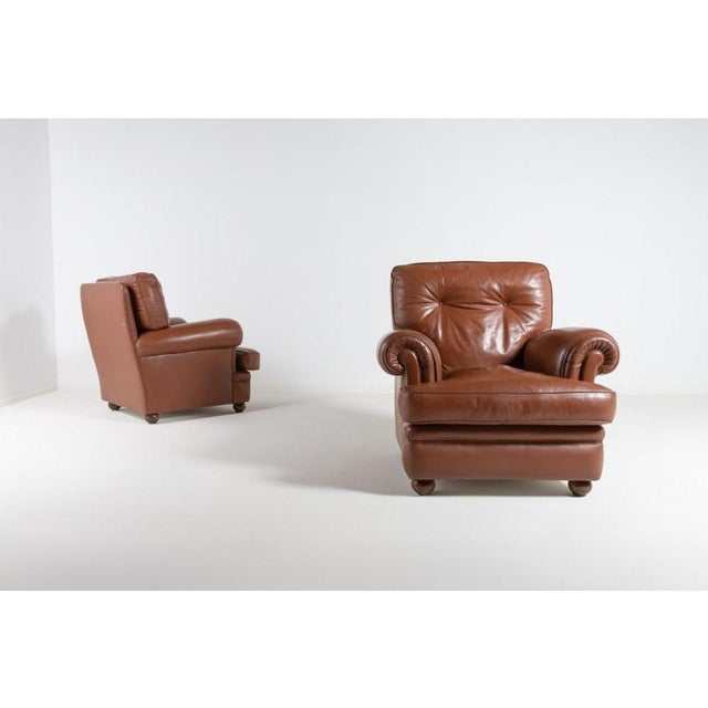 Brown Leather Club Armchairs, 1970s, Set of For Sale - Image 3 of 13
