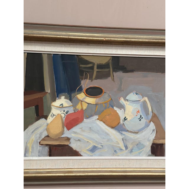 T. Ahlm, Still Life with Coffee Pots, 1960s, Oil Painting on Canvas, Framed For Sale - Image 10 of 14
