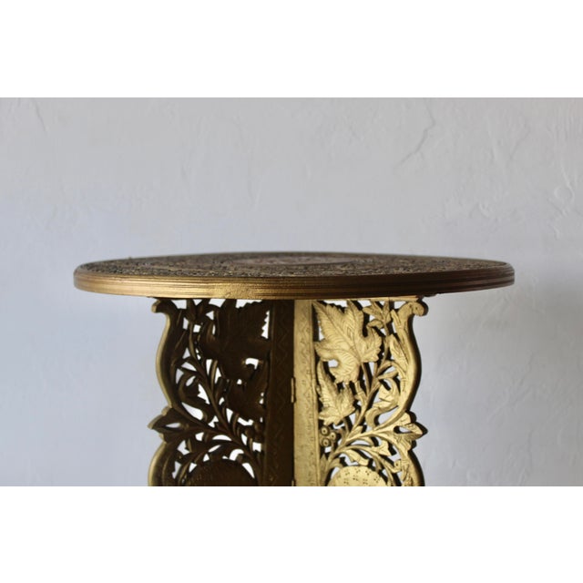 English 1970s Circular Anglo-Indian Brass Finish Wood Side Table For Sale - Image 3 of 11