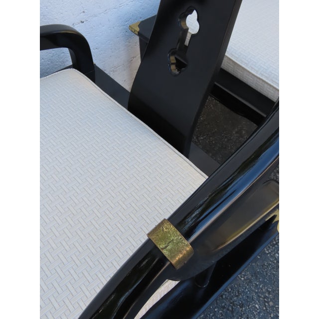 Hollywood Regency Ming Style Painted Black Lounge Side Chairs a Pair 6359 For Sale - Image 14 of 15