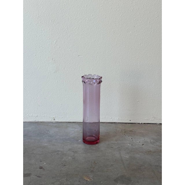 Danish Hand-Blown Pink Art Glass Vase With Ruffled Rim by Christer Holmgren for Holmegaard For Sale - Image 4 of 8