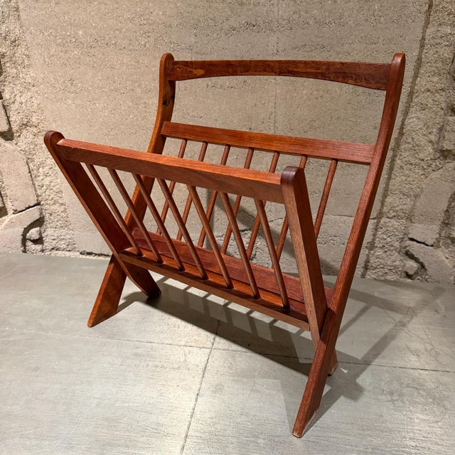 For your consideration, a vintage 1960s Danish Mid-Century Modern folding teak magazine rack, designed by American...
